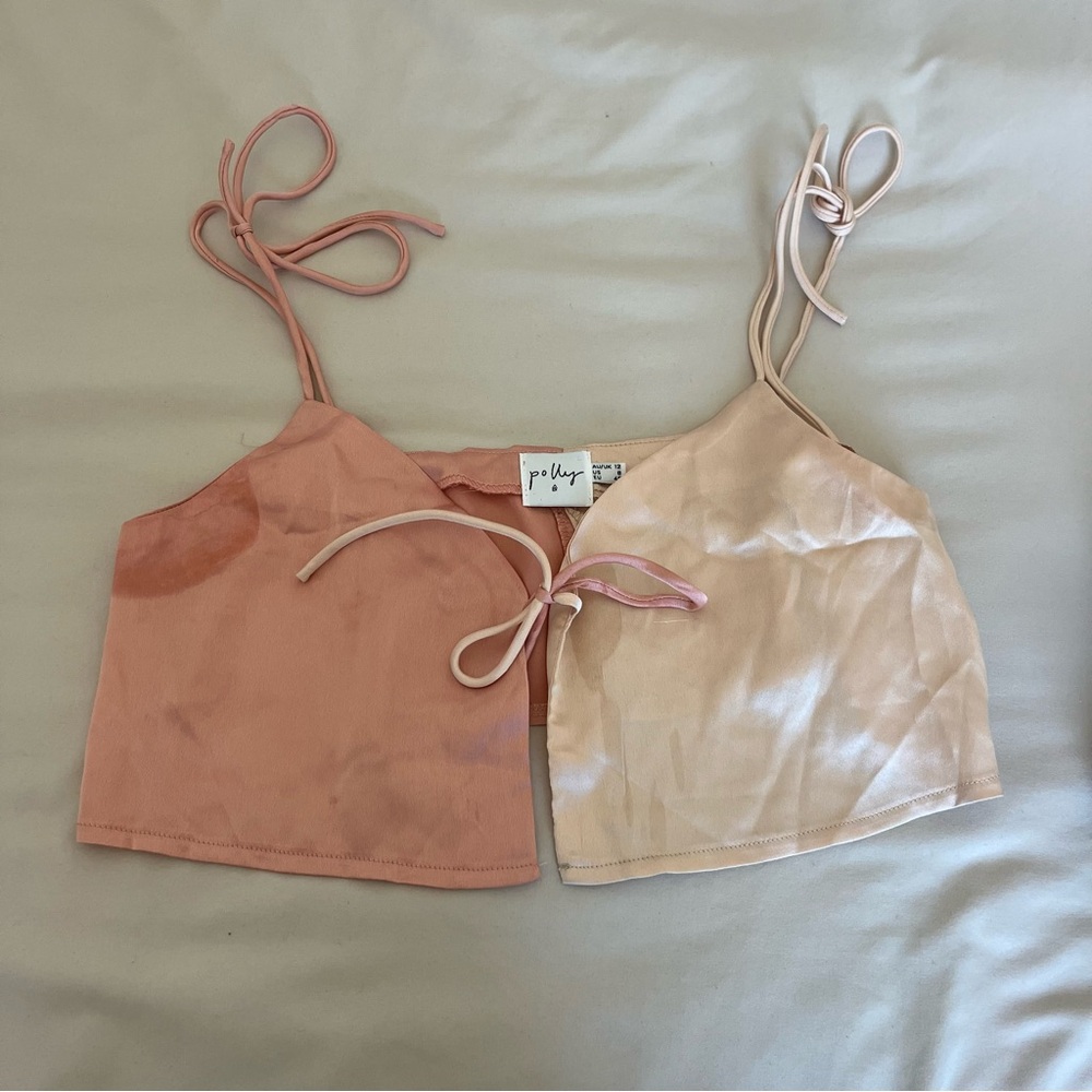Peach and Pink Tie Front Top